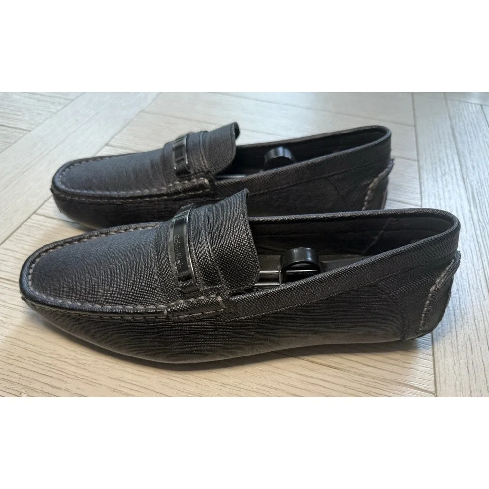Calvin Klein Black 34F1517 Merve Weave Emboss Driving Loafer Shoe US 9.5 EU 42.5